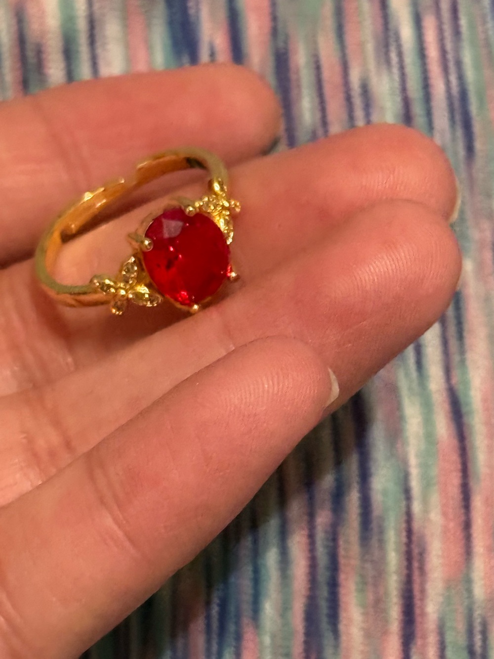 & Other Stories Gold-Tone Ring with Red Oval Stone